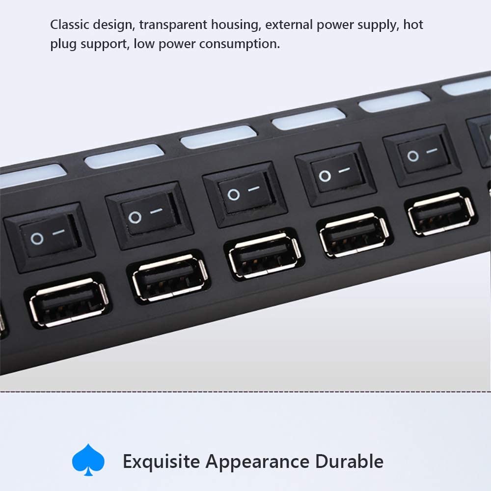 A7 HUB USB Hub 7 Port USB 2.0 Independent Switch Indicator High Speed Ultra Slim Splitter Hub with USB Cable for Desktop Notebook USB Mouse Scanner…_SOUQ9_2